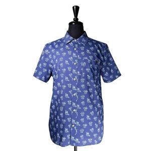 Chubbies Mens Blue Stretch Button Up Shirt Medium Short Sleeve Tropical Cocktail
